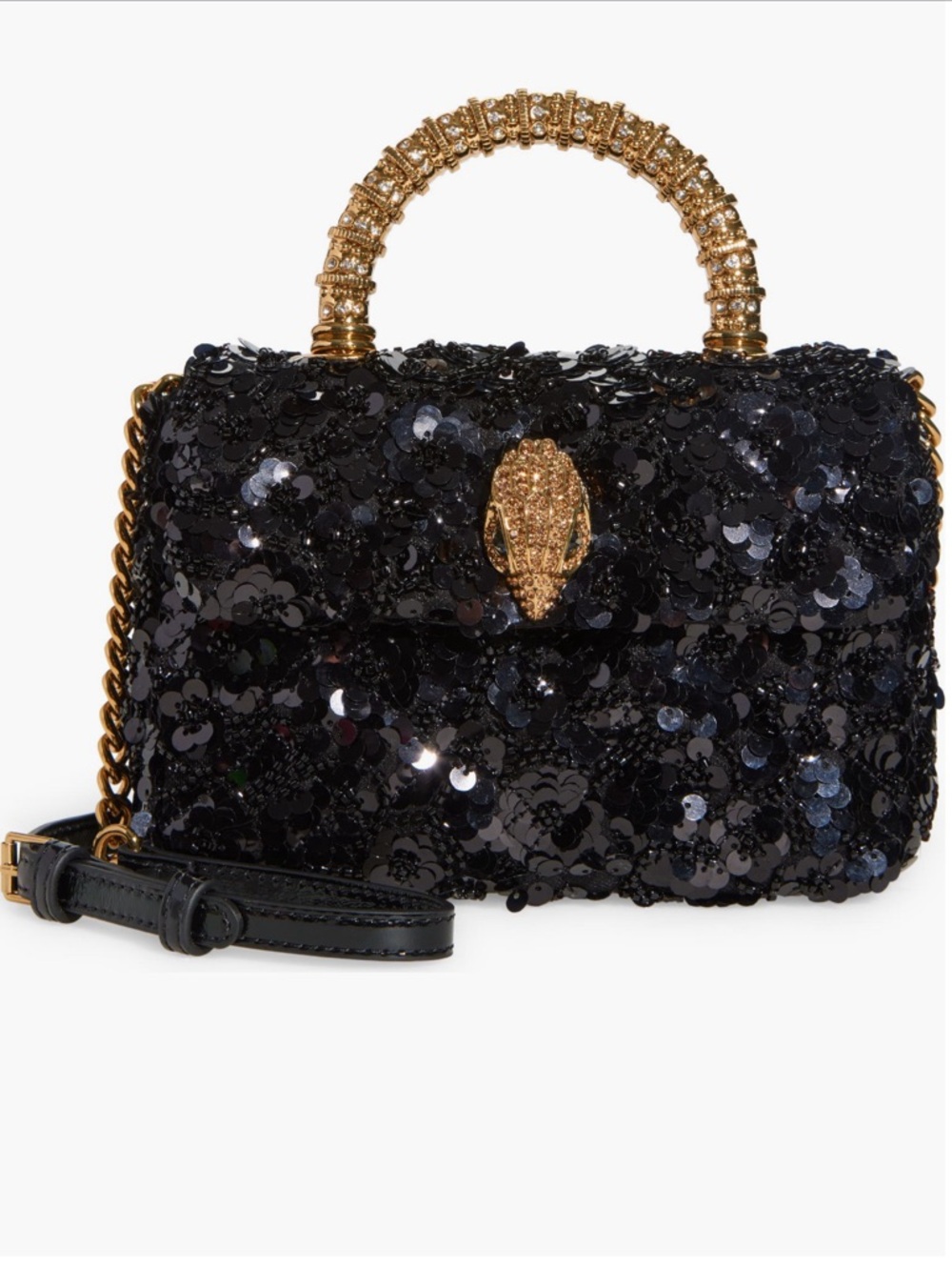 Kurt Geiger Black Sequin Top-Handle Shoulder Bag with Gold Hardware